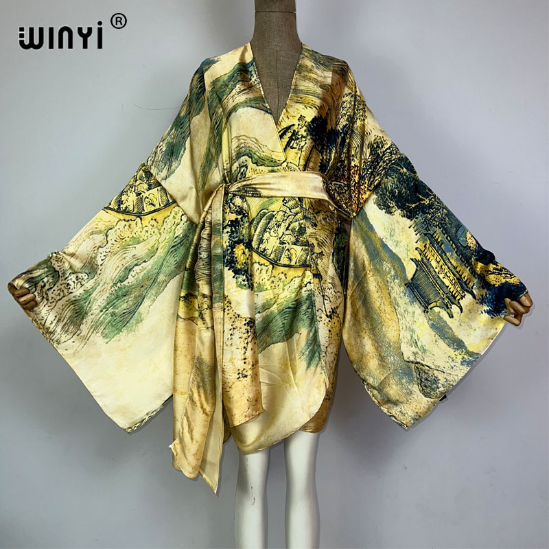 Kaftan Women Boho - WINYI afrika kimono çin yağlıboya tablo