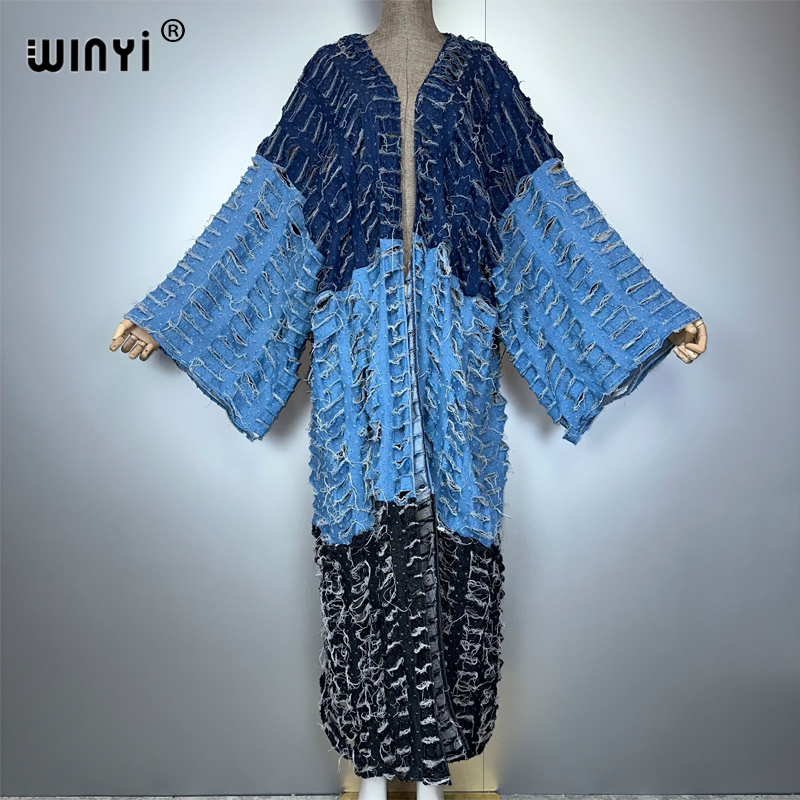 Kaftan Women Boho - WINYI kimono Renk eşleştirme denim hırka