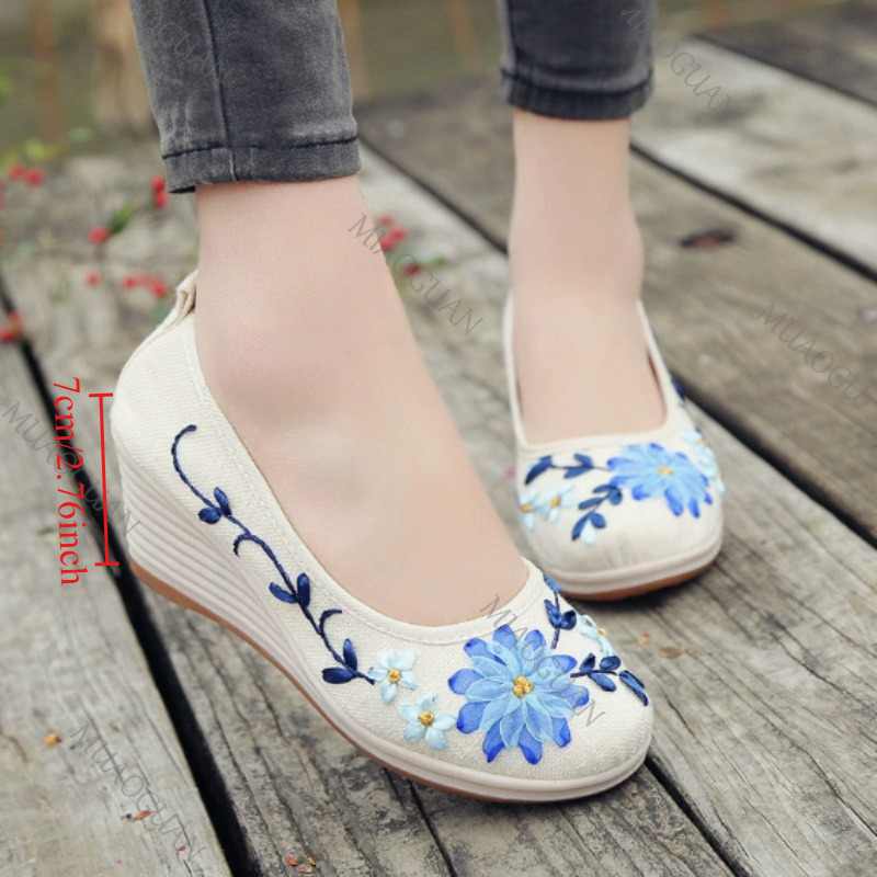 Ethnic Fashion Women - İşlemeli Kadın Konforlu Platform Topuklu Ayakkabılar