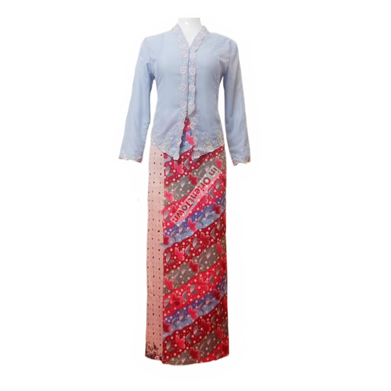 Thai Silk Blouse - Güneydoğu Asya ülkeleri Mavi Pembe İşlemeli