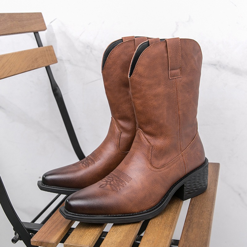 Ethnic Fashion For Men - Erkek Botları Klasik Nakışlı Batı Kovboy